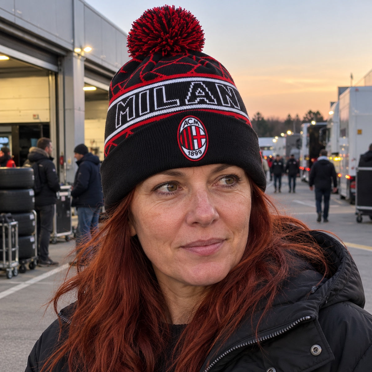 Căciulă de iarnă cu pompon AC MILAN Vintage – neagră – fotografie ilustrativă 2 (AI)