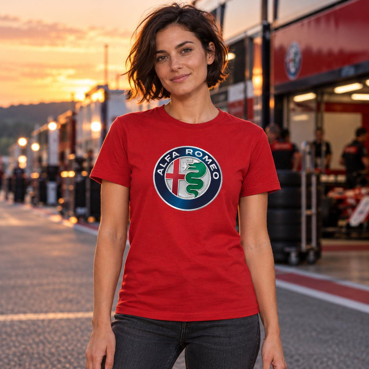 Tricou Alfa Romeo cu logo AR – roșu – fotografie ilustrativă (AI)