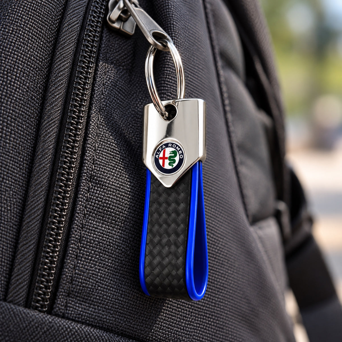 Alfa Romeo BAND Keyring – Carbon Blu – illustrative photo (AI)