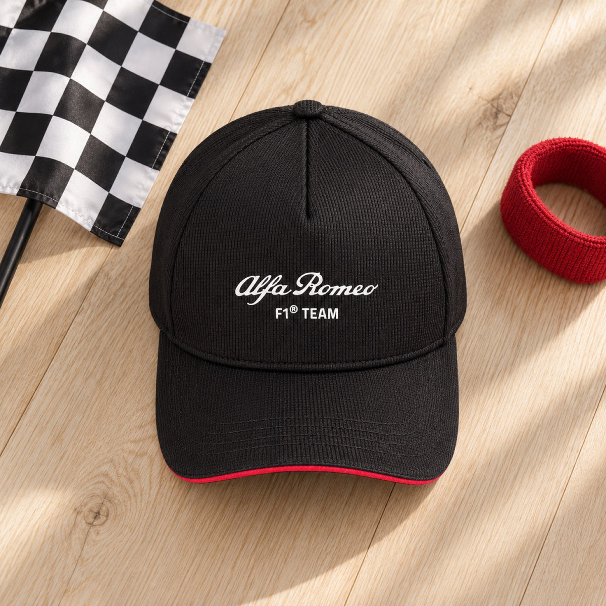 Alfa Romeo F1 Team Kids' Curved Peak Cap – Black – illustrative photo (AI)