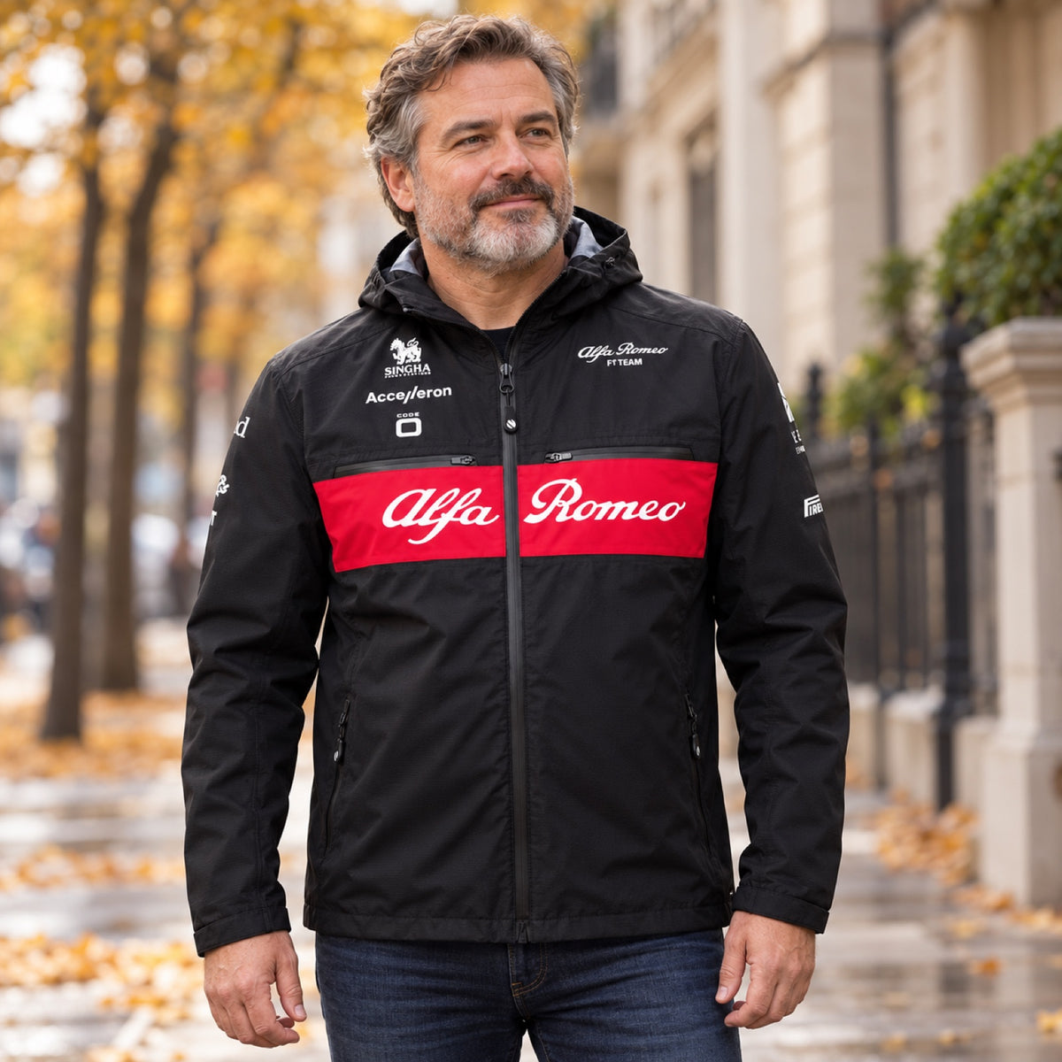 Geacă de vânt Alfa Romeo F1 Team – neagră – fotografie ilustrativă (AI)