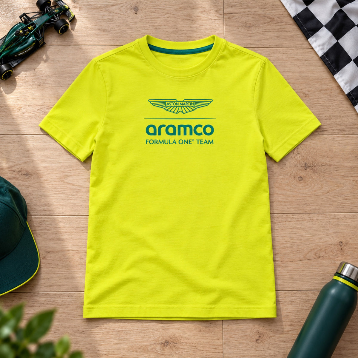 Tricou casual pentru copii Aston Martin F1 Team LOGO – galben deschis – 164 cm – fotografie ilustrativă (AI)