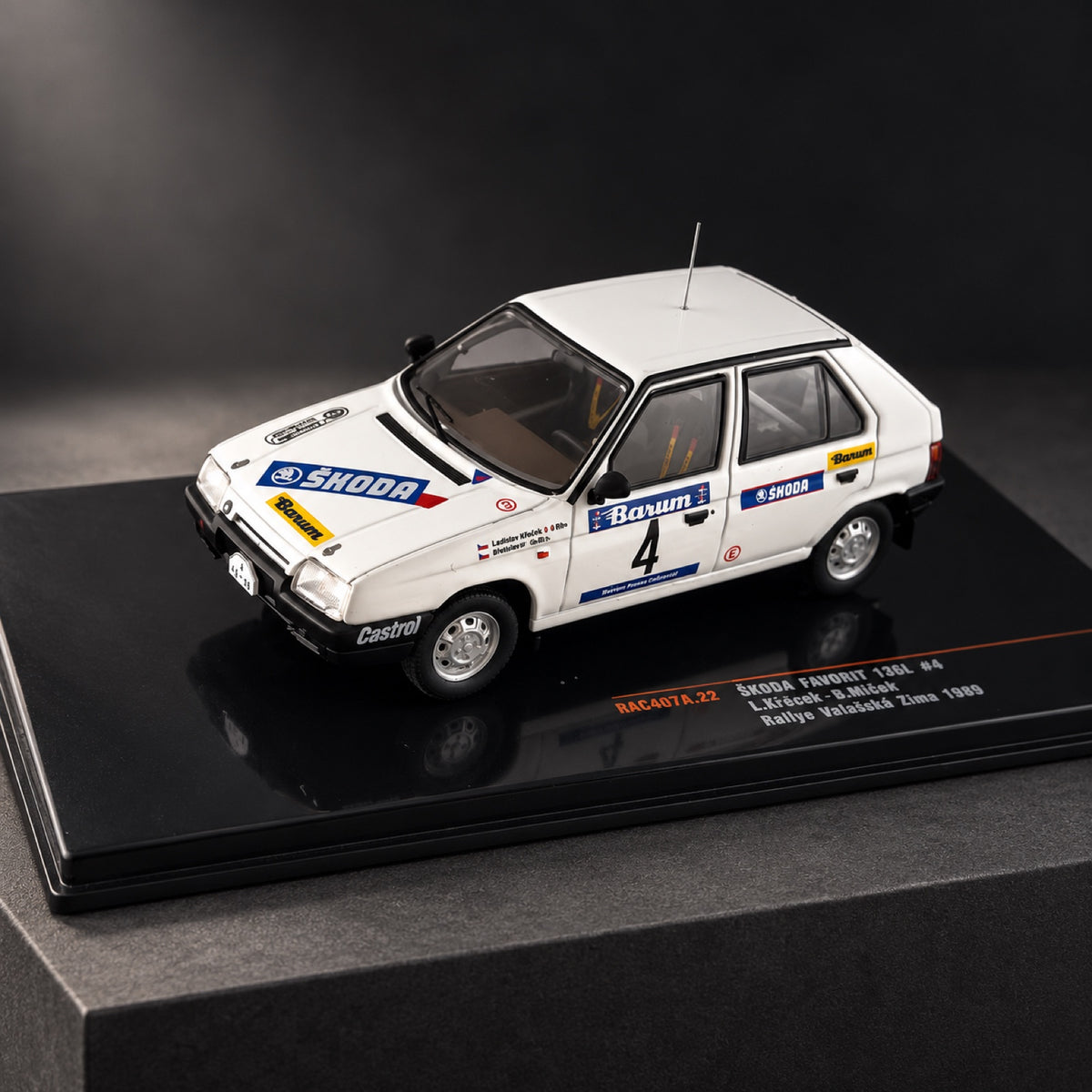 Machetă IXO Škoda Favorit 136L No. 4 Rallye Valašská Zima 1989 – fotografie ilustrativă (AI)