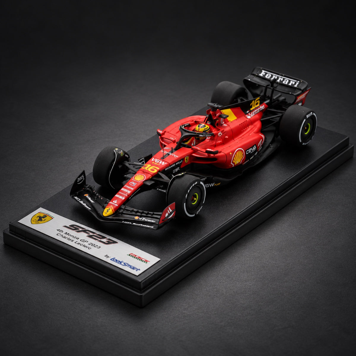 Machetă LookSmart Scuderia Ferrari SF23 Leclerc – locul 4 Monza GP 2023 – fotografie ilustrativă (AI)