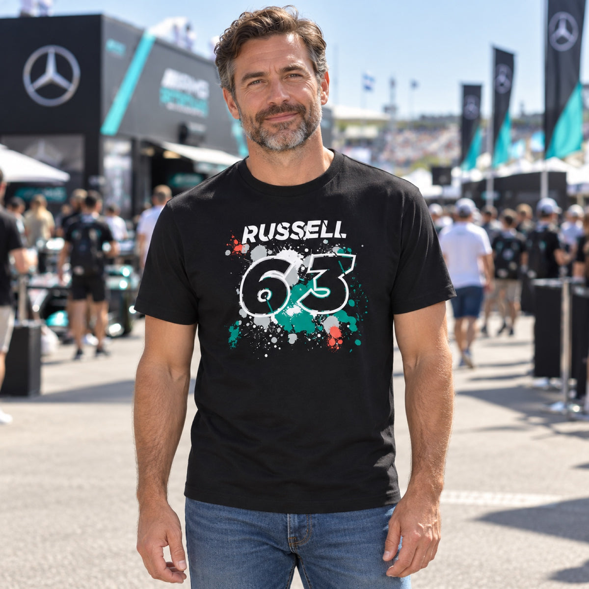 Tricou Mercedes-AMG PETRONAS F1 George Russell #63 – fotografie ilustrativă (AI)
