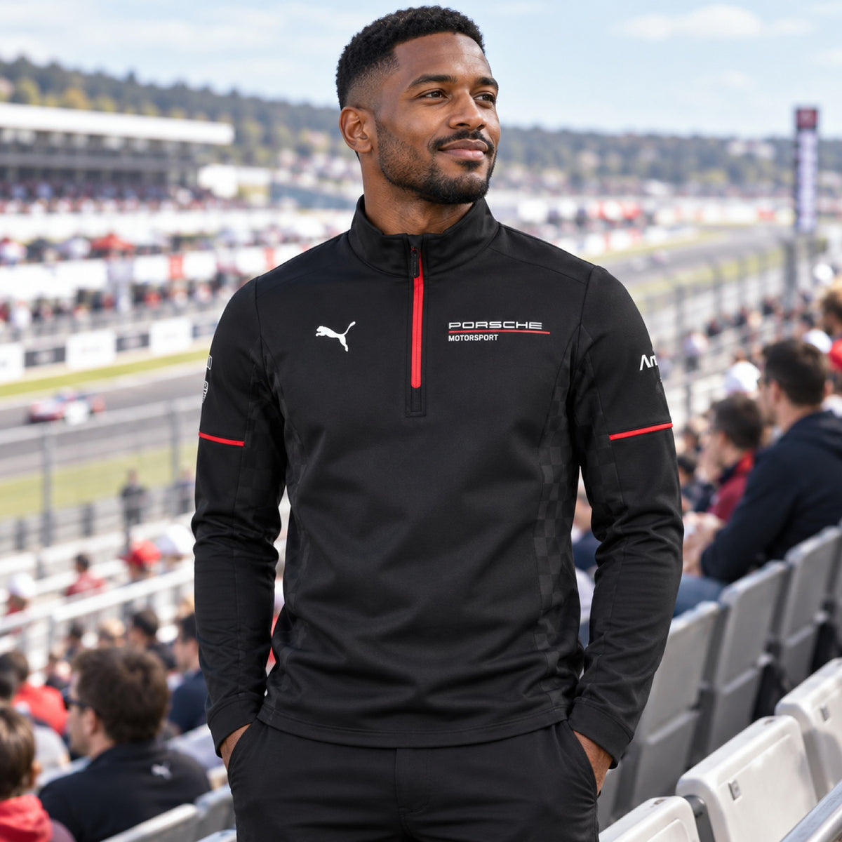 Hanorac de echipă Porsche Motorsport cu logo-urile sponsorilor – fotografie ilustrativă (AI)