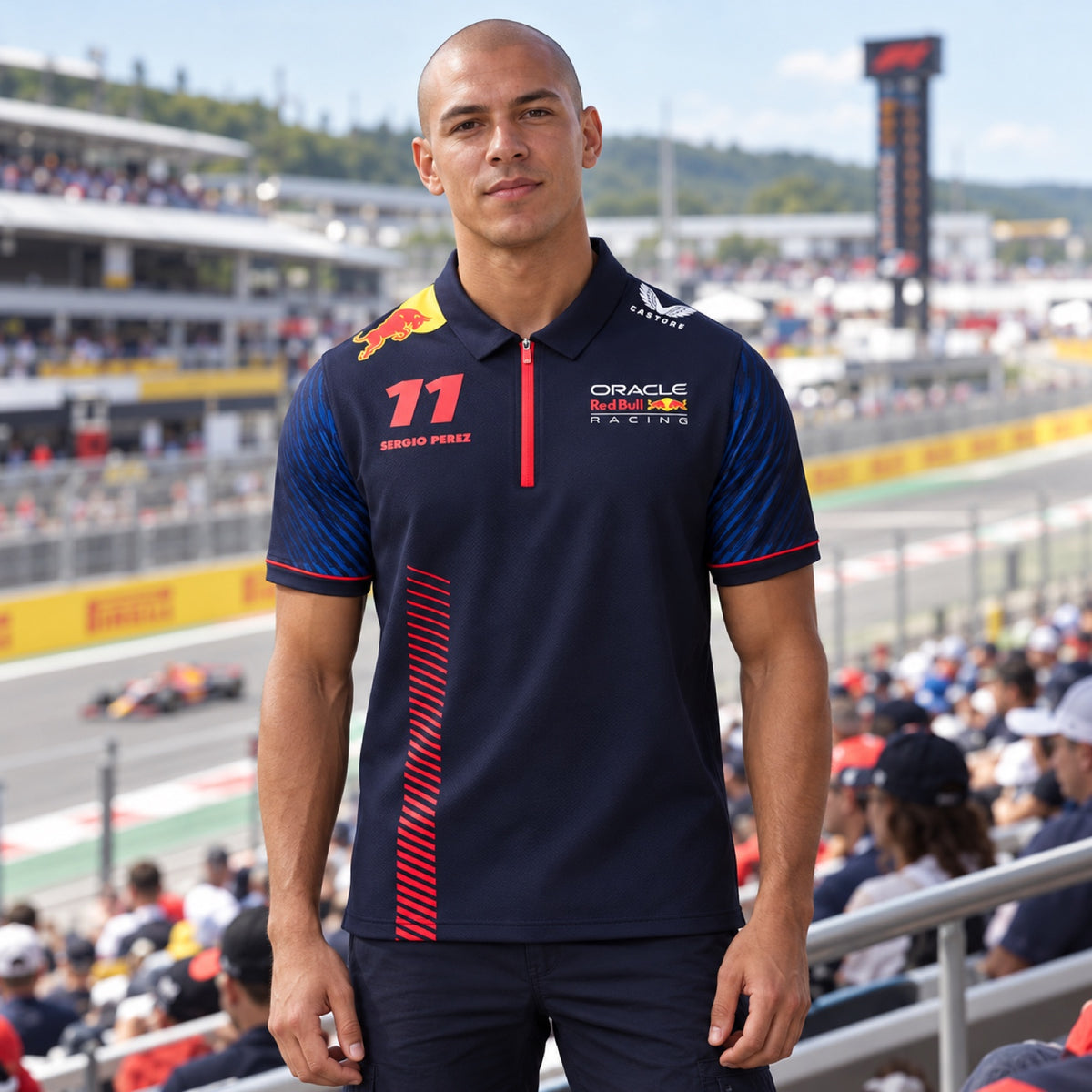 Tricou polo de echipă Red Bull Racing F1 Sergio Perez – fotografie ilustrativă (AI)