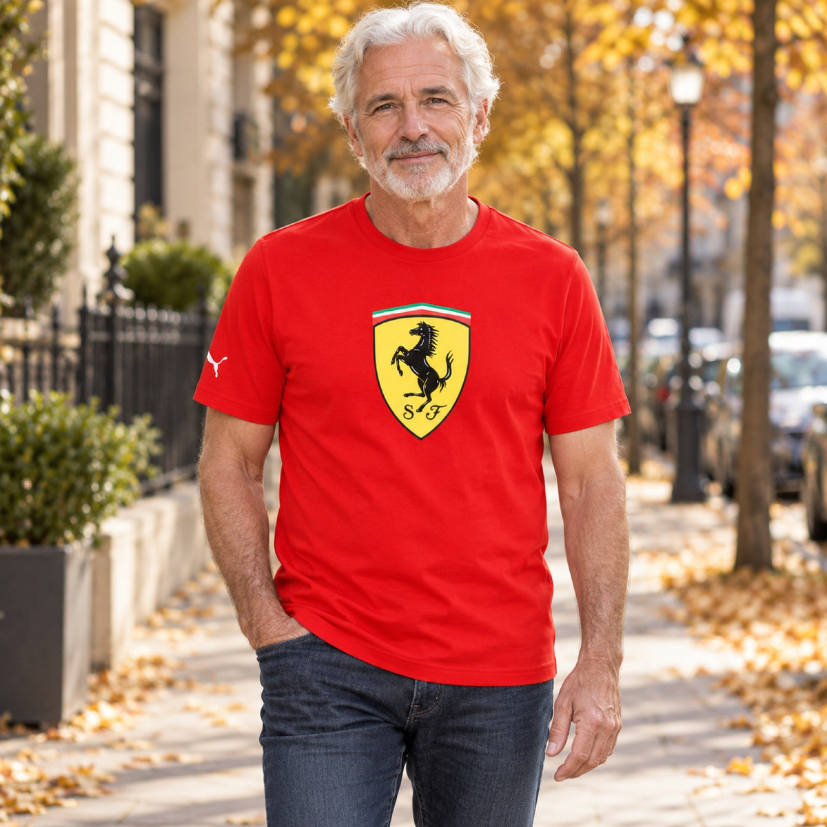 Tricou casual Scuderia Ferrari F1 cu logo mare – roșu – fotografie ilustrativă (AI)