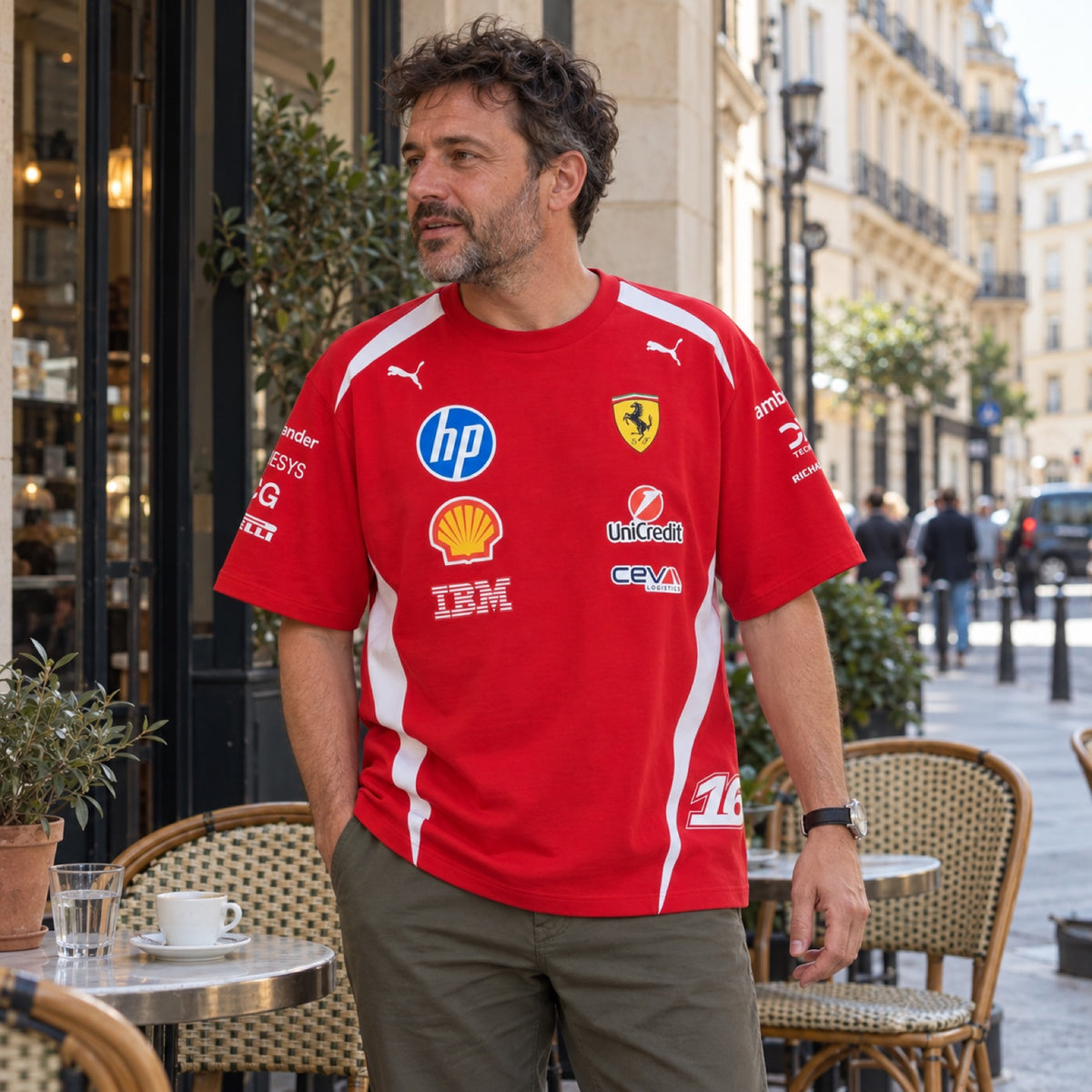 Scuderia Ferrari F1 x Puma Charles Leclerc #16 Driver T-Shirt – Red, Oversized – ilustrační foto (AI)