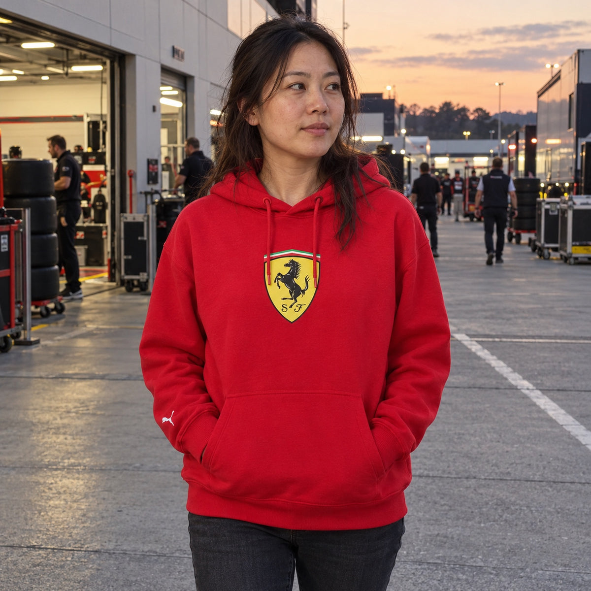 Scuderia Ferrari F1 x Puma Hoodie with Large Shield – Red – ilustrační foto 2 (AI)