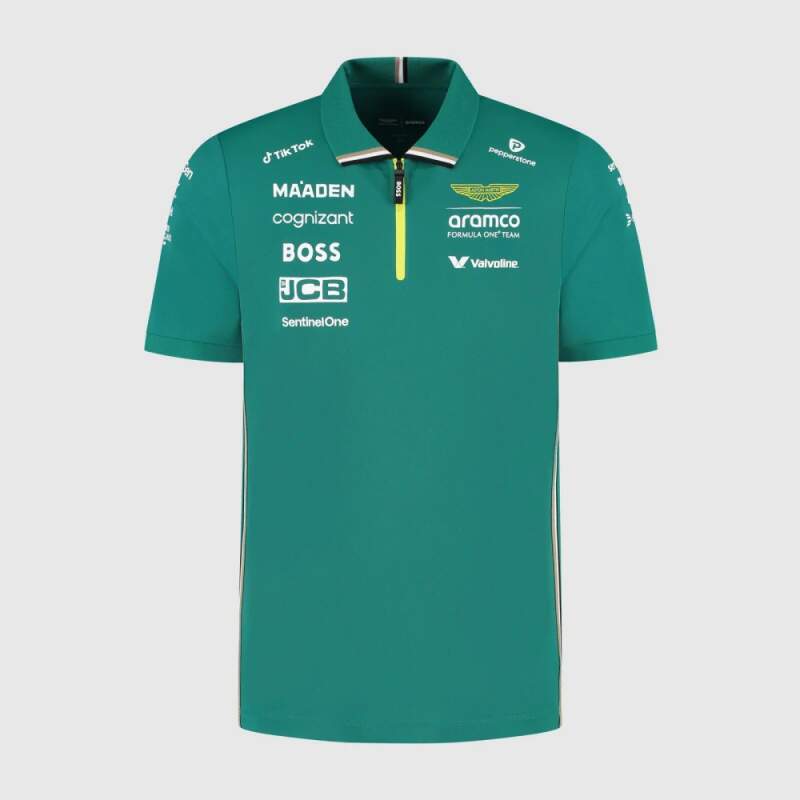Tricou polo de echipă Aston Martin F1 Team cu logo-urile sponsorilor