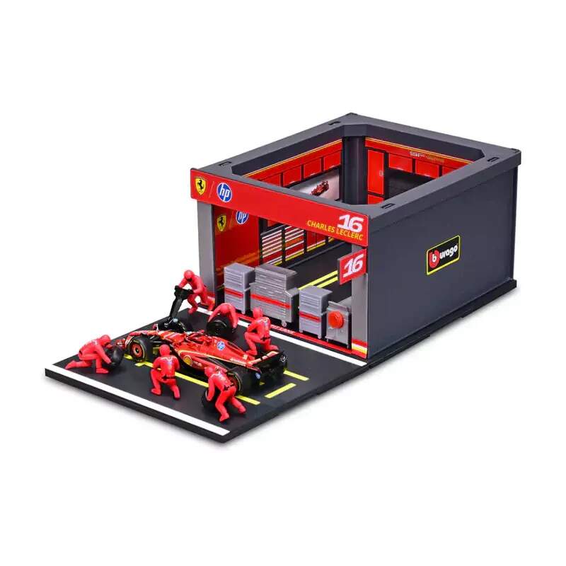 Bburago Scuderia Ferrari F1 1:43 model Charles Leclerc with pit garage