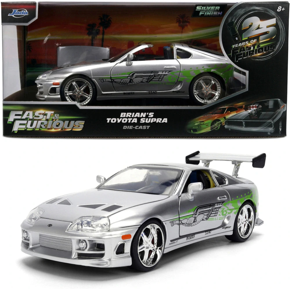 Machetă Jada Fast & Furious Brian's Toyota Supra 1995 1:24 – 25th Anniversary Silver