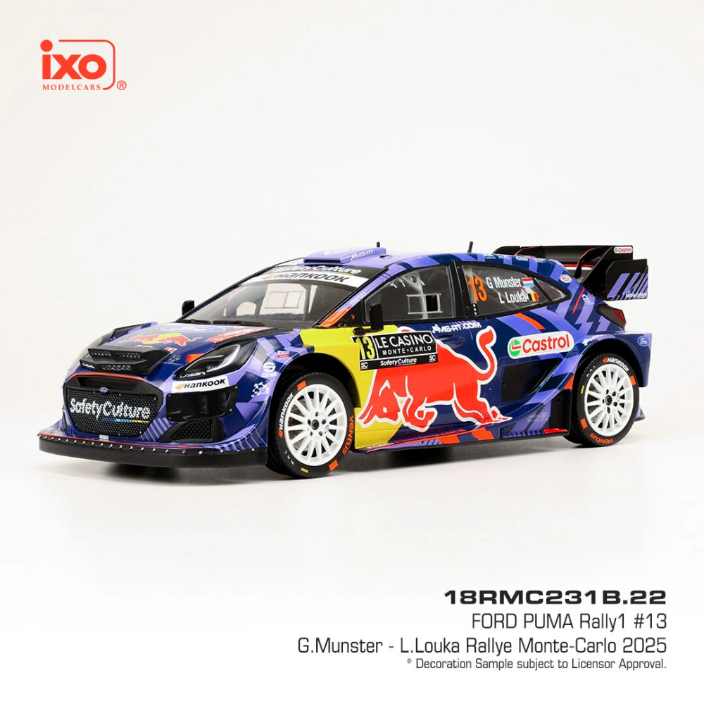 Machetă IXO Ford Puma Rally1 #13 G. Munster 1:18 – Rallye Monte-Carlo 2025