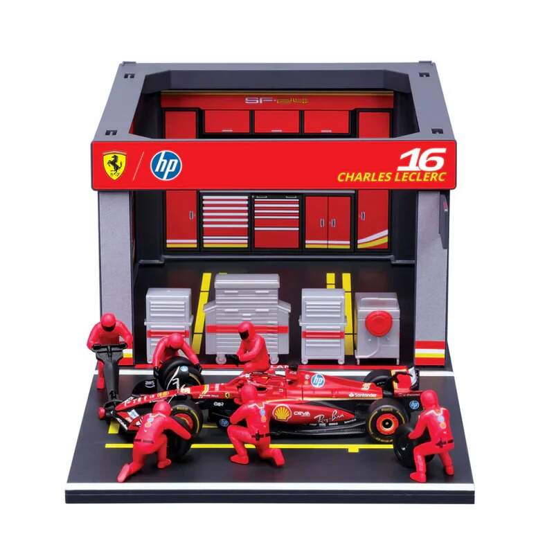 Bburago Scuderia Ferrari F1 1:43 model Charles Leclerc with pit garage