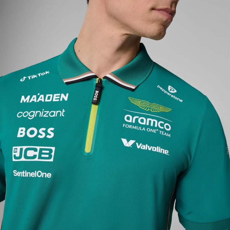 Tricou polo de echipă Aston Martin F1 Team cu logo-urile sponsorilor