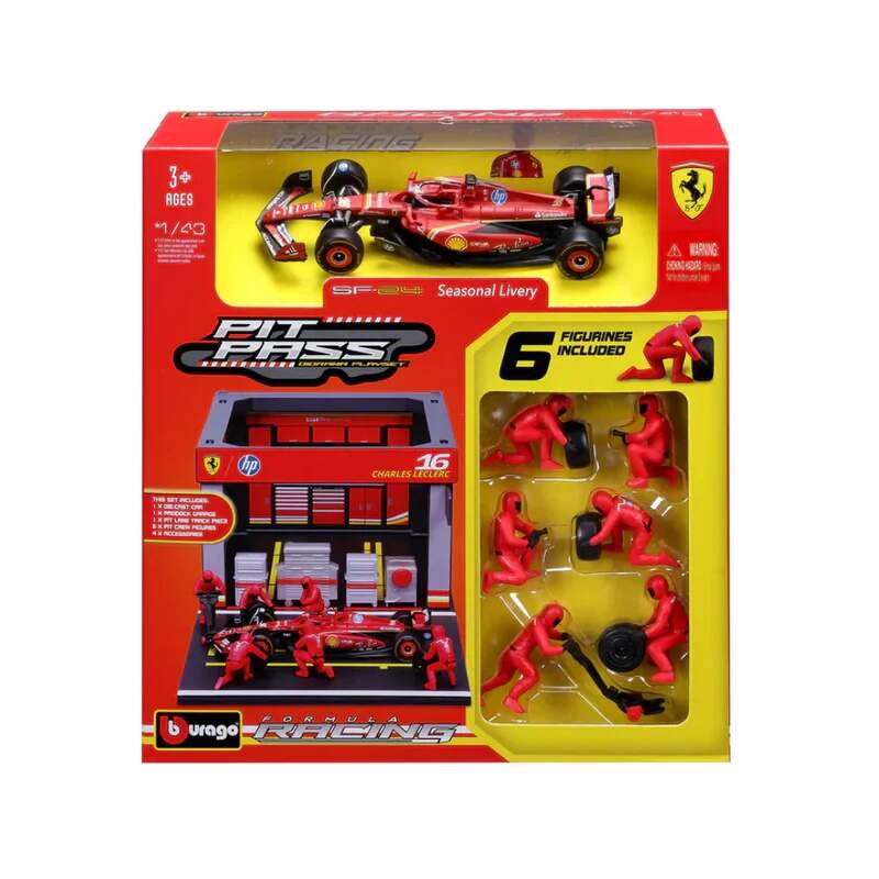 Bburago Scuderia Ferrari F1 1:43 model Charles Leclerc with pit garage
