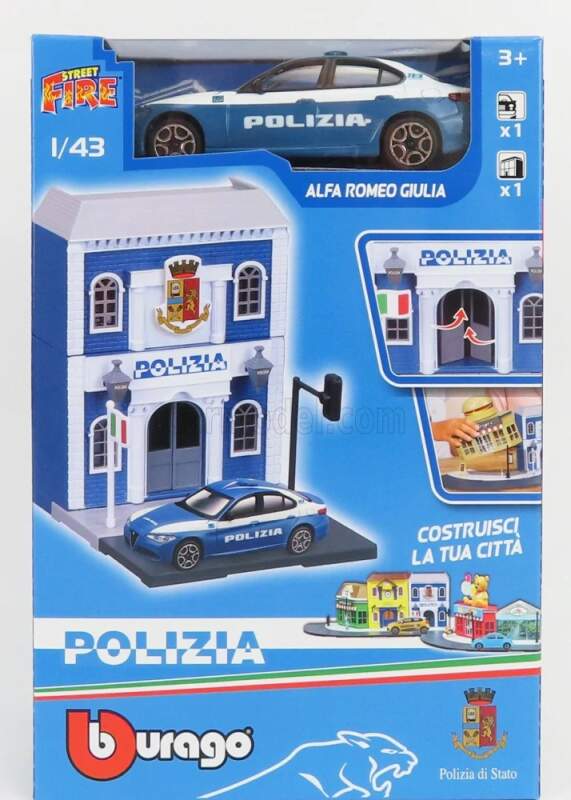 Machetă Alfa Romeo Giulia Polizia 1:43 + kit de asamblare secție de poliție