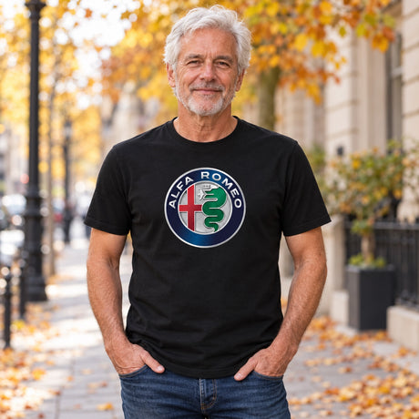 Tricou Alfa Romeo cu logo AR – negru – fotografie ilustrativă (AI)
