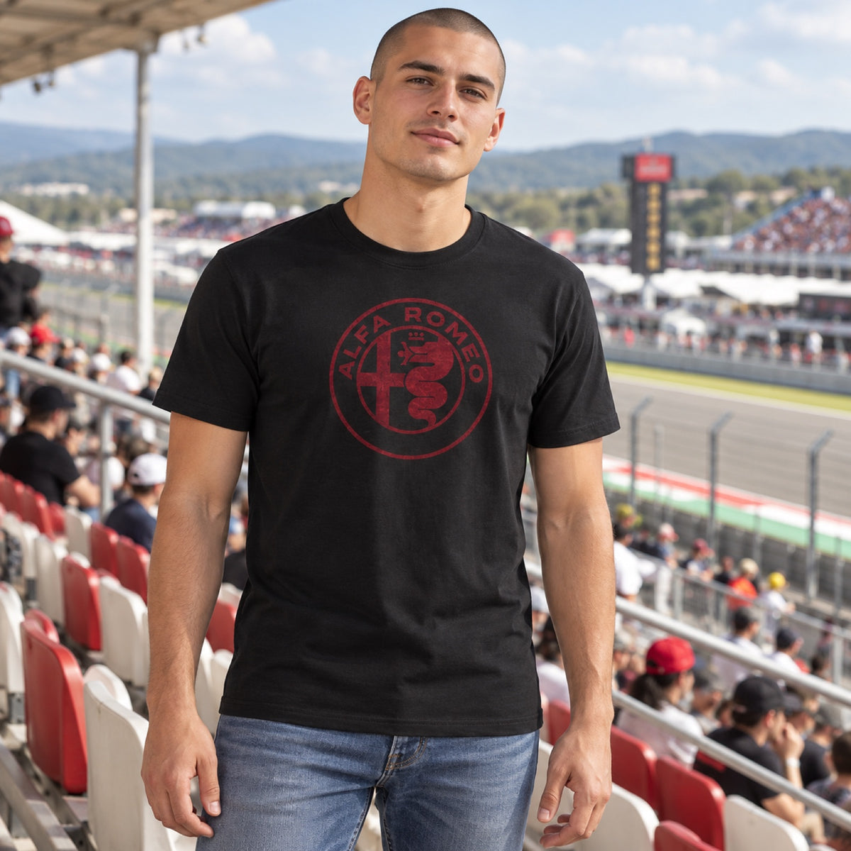 Tricou Alfa Romeo Serpentine – negru – fotografie ilustrativă (AI)