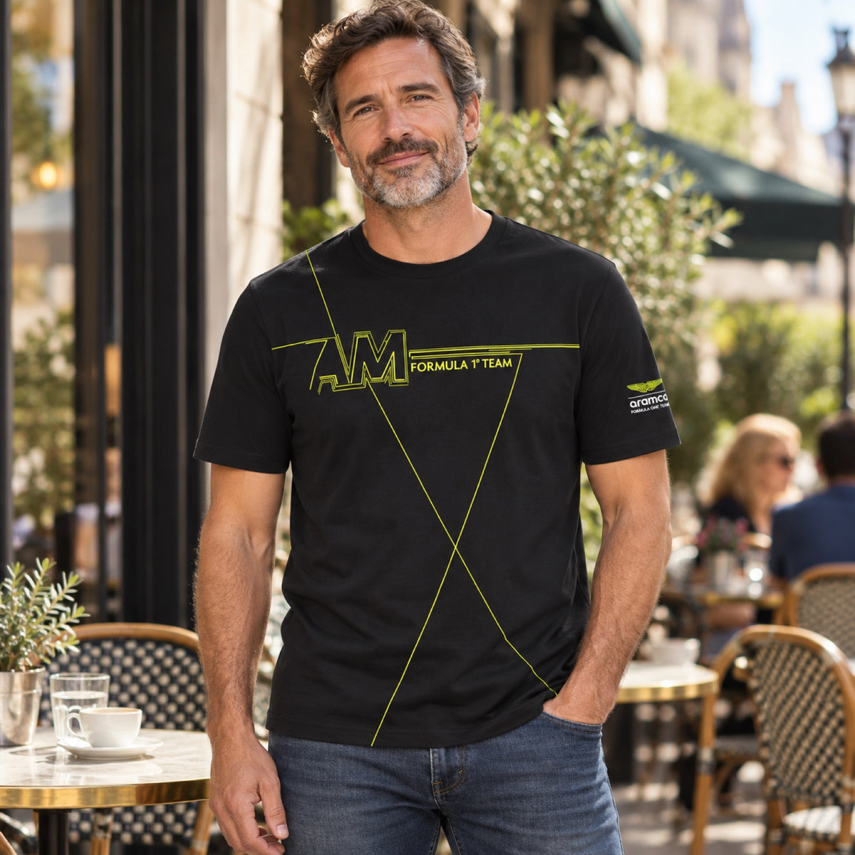 Tricou pentru fani Aston Martin F1 Team AMF1 – negru – fotografie ilustrativă (AI)