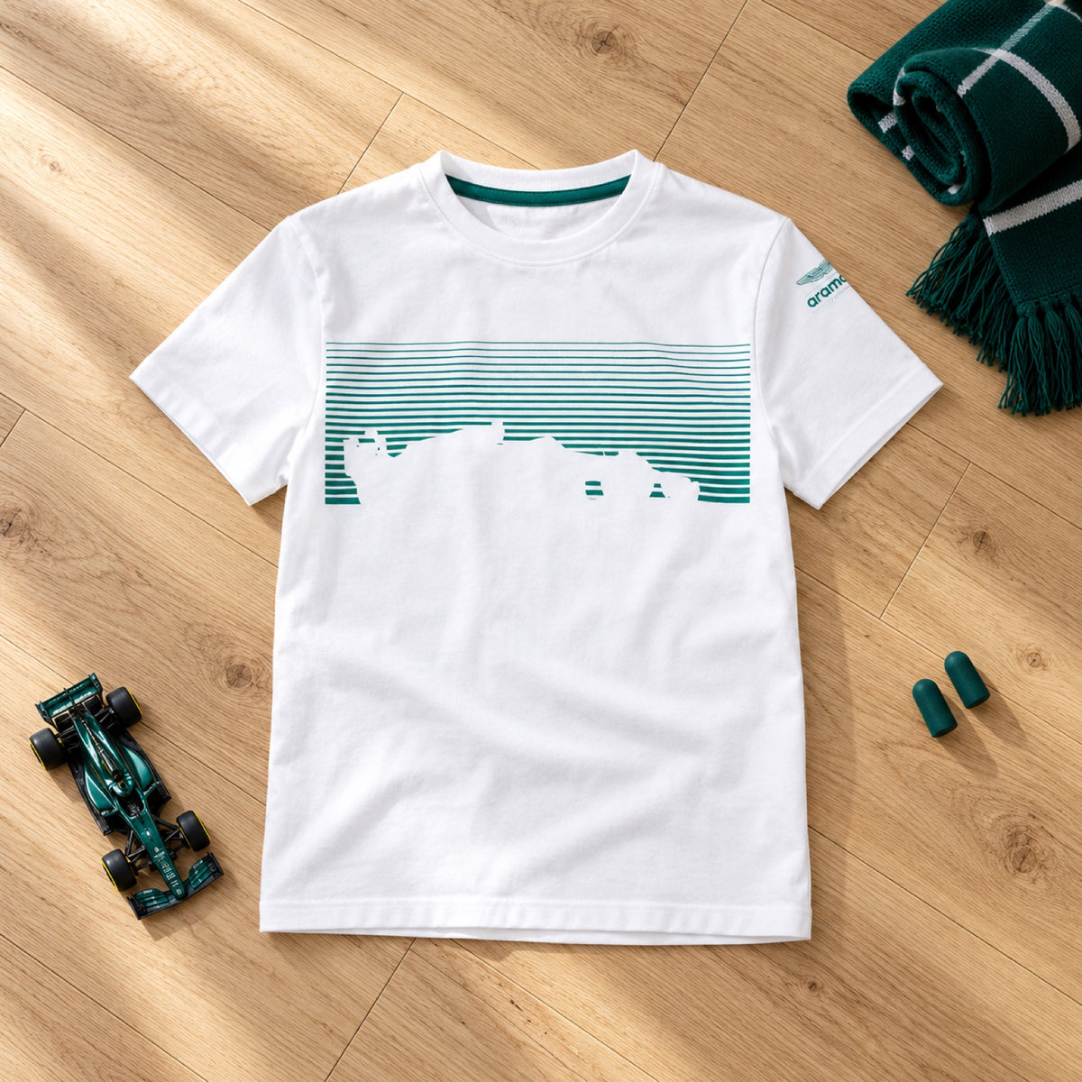 Tricou pentru fani pentru copii Aston Martin F1 Team GRAPHIC – alb – 152 cm – fotografie ilustrativă (AI)
