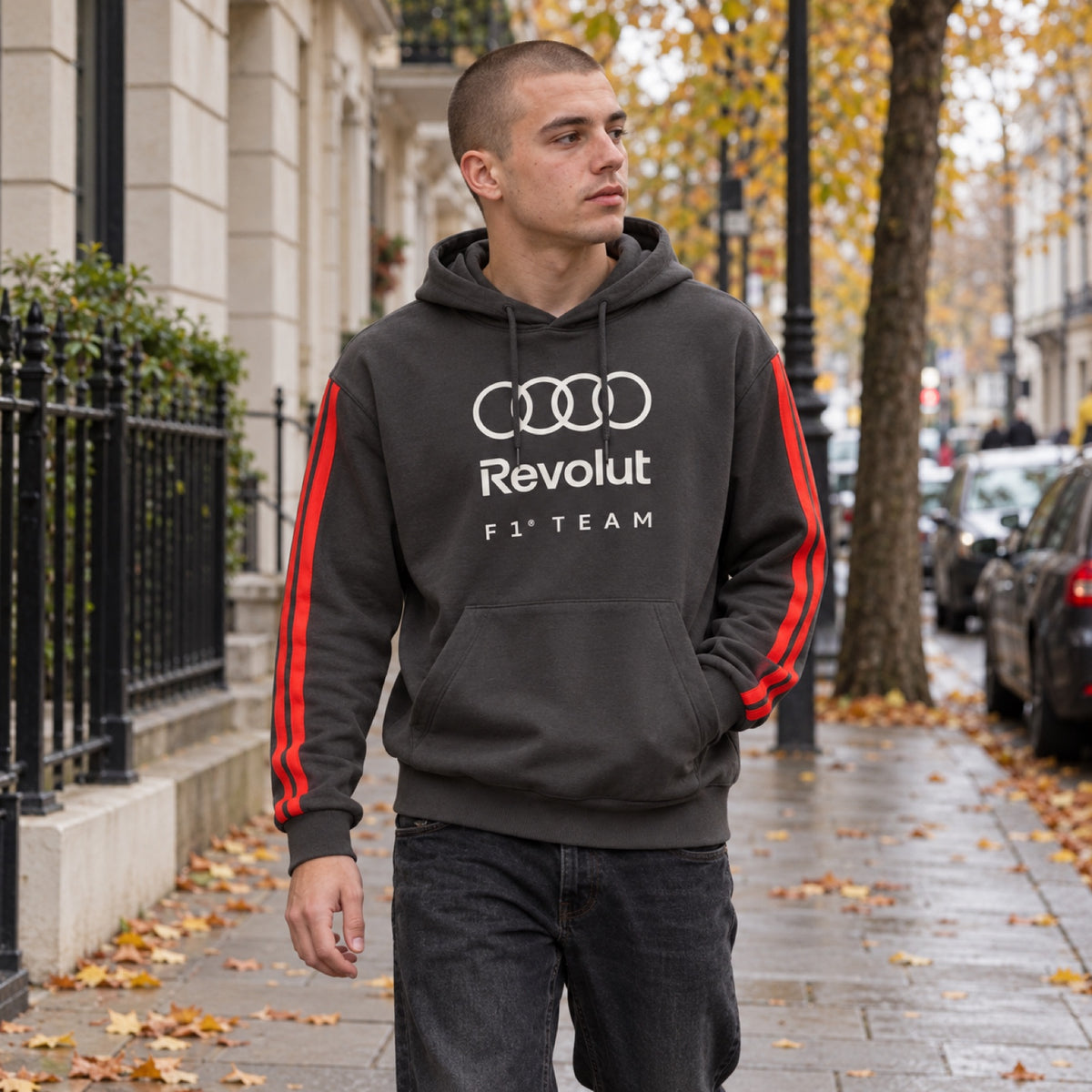 Audi Revolut F1 x Adidas Hoodie – Grey, Lifestyle Edition – ilustrační foto (AI)