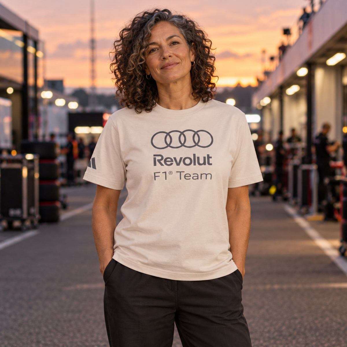 Audi Revolut F1 x Adidas T-Shirt – Beige, Lifestyle Edition – illustrative photo (AI)