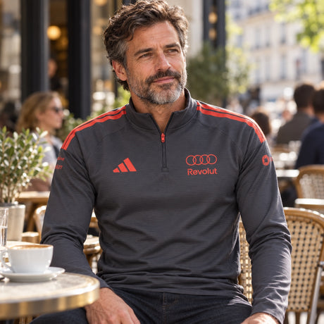 Bluză de antrenament Audi Revolut F1 x Adidas cu logo-urile sponsorilor – gri – fotografie ilustrativă (AI)