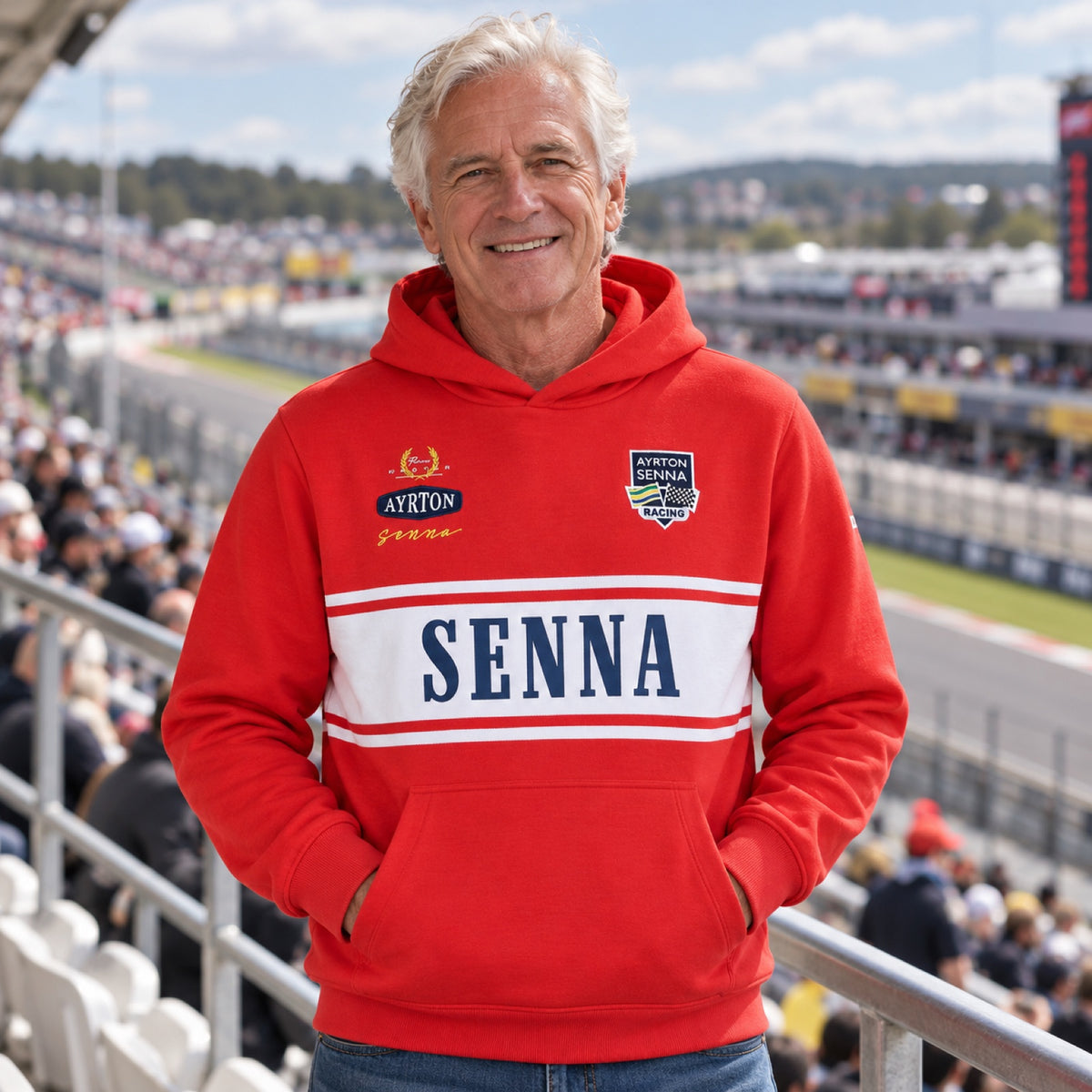 Hanorac Ayrton Senna Legend – roșu – fotografie ilustrativă (AI)