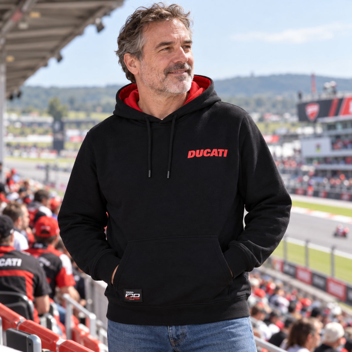 Ducati Corse Men's Hoodie – Black – 100th Years DUCATI Edition – illustrative photo (AI)