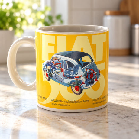 Fiat 500 Ceramic Mug – Yellow, Official Product – illustrative photo (AI)