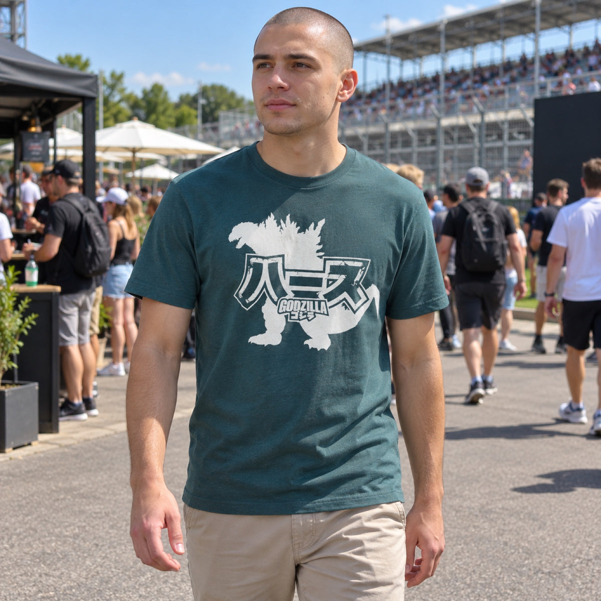 Haas F1 Team x Godzilla T-Shirt – Japan 2026 Edition, Dark Green – ilustrační foto (AI)