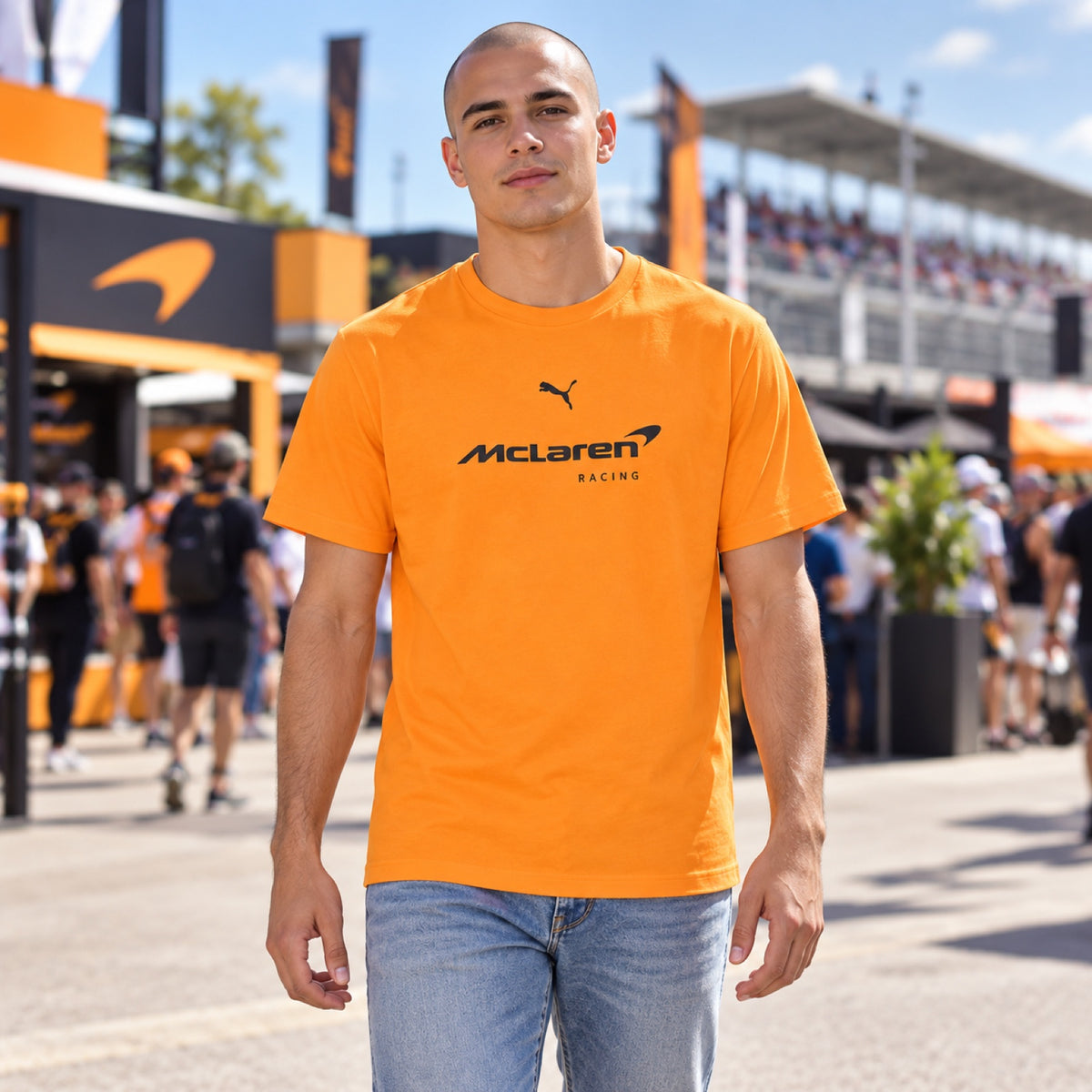 Tricou McLaren F1 cu logo Puma – portocaliu, ediție casual – fotografie ilustrativă (AI)