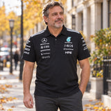 Mercedes-AMG PETRONAS F1 x Adidas Team Polo with Sponsor Logos – Black – illustrative photo (AI)