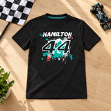Tricou pentru copii Mercedes-AMG PETRONAS F1 Lewis Hamilton #44 – negru – fotografie ilustrativă (AI)