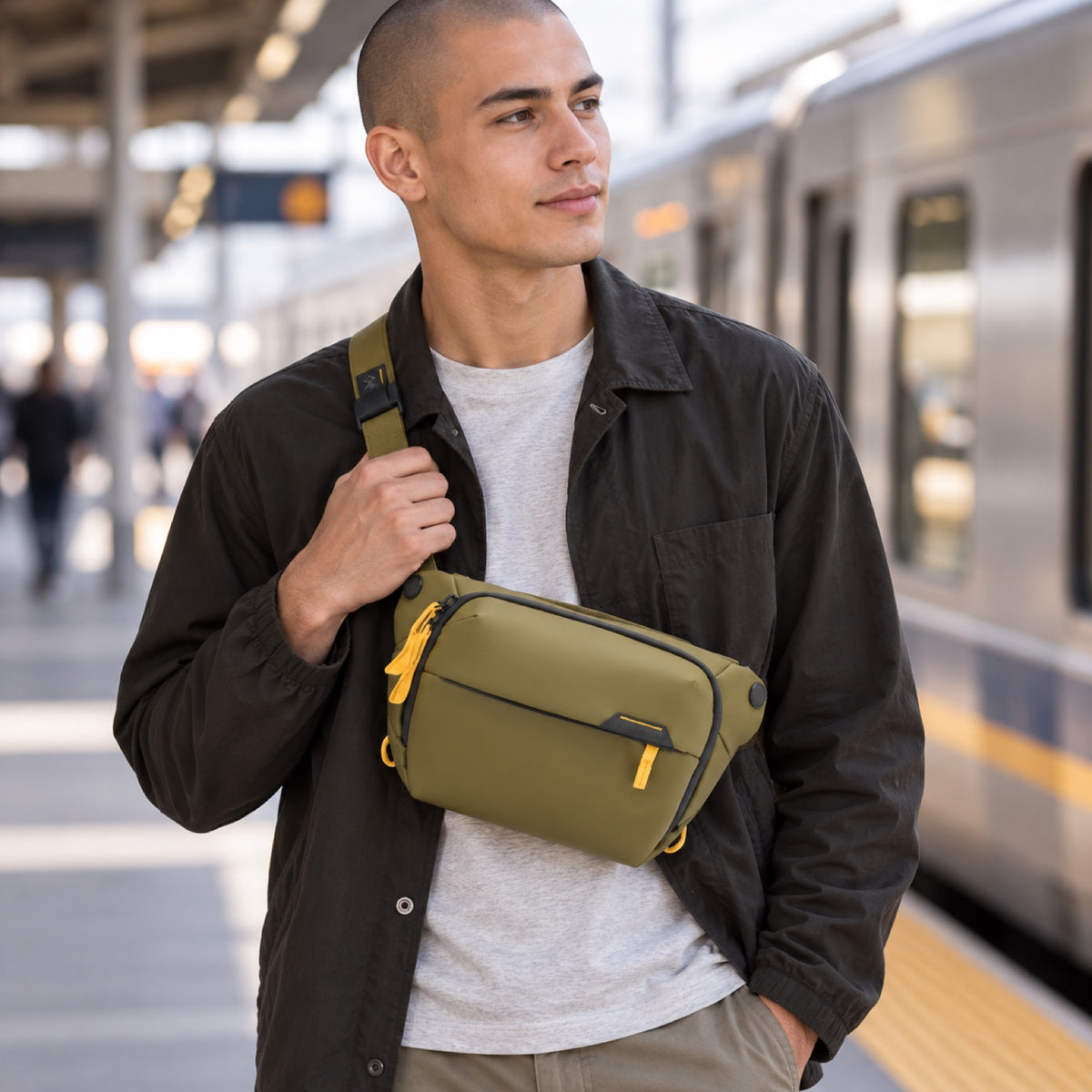 Peak Design Everyday Sling 3L – Kelp – fotografie ilustrativă (AI)