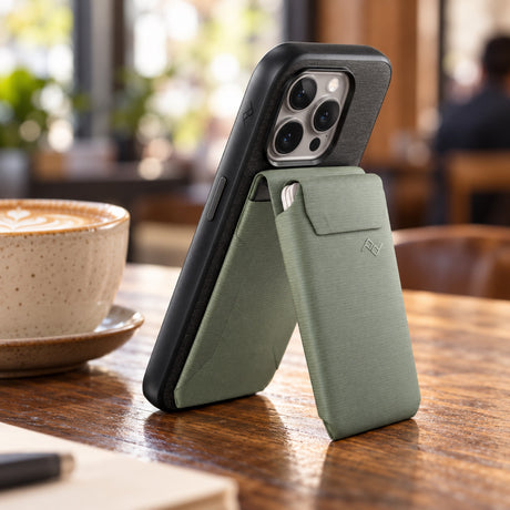 Peak Design Wallet Stand – Sage – fotografie ilustrativă (AI)