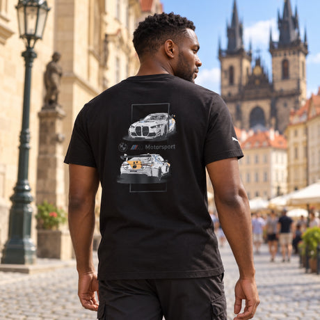 Tricou pentru fani BMW Motorsport cu motiv de cursă – negru – fotografie ilustrativă (AI)