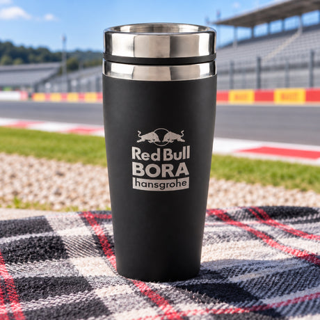 Cană termos de călătorie Red Bull Bora Hansgrohe cu logo – fotografie ilustrativă (AI)
