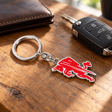 Breloc metalic Red Bull – Dynamic Bull – fotografie ilustrativă (AI)