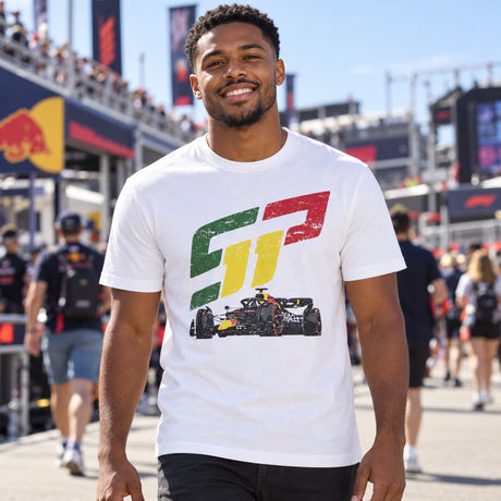Tricou pentru fani Sergio Perez Red Bull Racing F1 – alb – fotografie ilustrativă (AI)