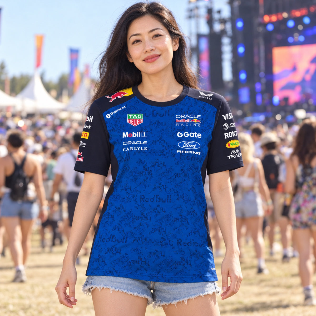 Tricou de echipă Oracle Red Bull Racing cu logo-urile sponsorilor – fotografie ilustrativă (AI)