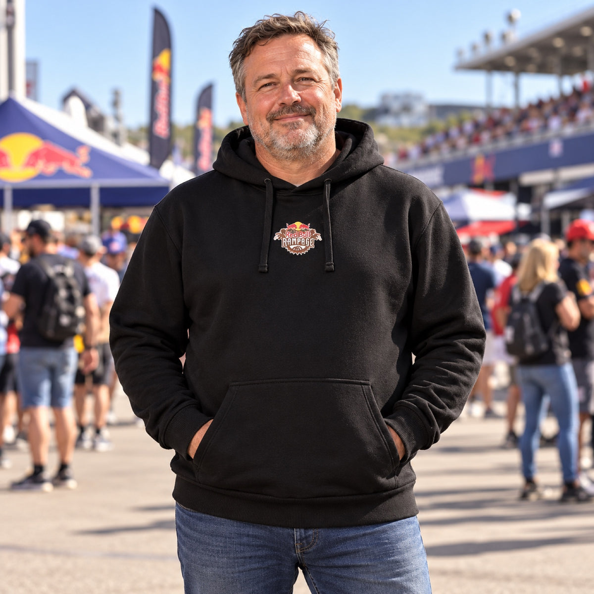 Red Bull Rampage FREERIDE Casual Hoodie – Black – illustrative photo (AI)