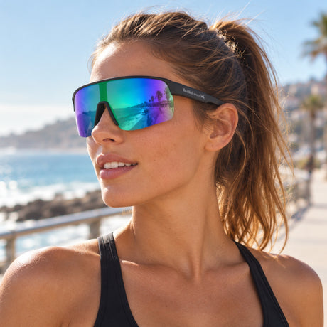 Ochelari de soare Red Bull Spect DAKOTA – negri cu lentile mov-verzi – fotografie ilustrativă (AI)