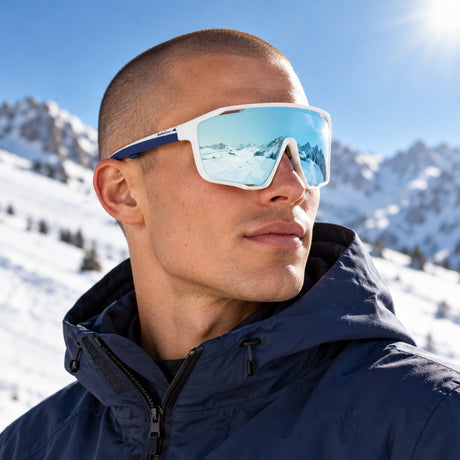 Ochelari de soare Red Bull Spect KRAFT – alb/albastru cu lentile albastre – fotografie ilustrativă (AI)
