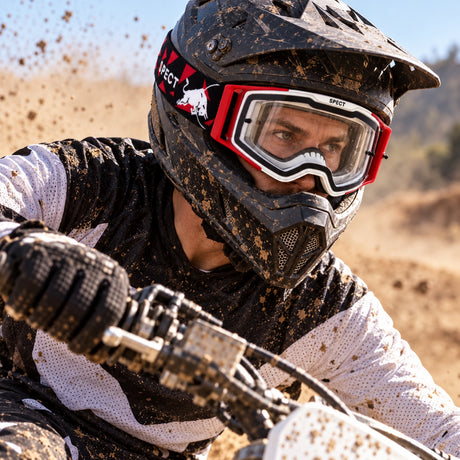 Ochelari de motocros Red Bull Spect TORP – alb/roșu cu lentile transparente – fotografie ilustrativă (AI)
