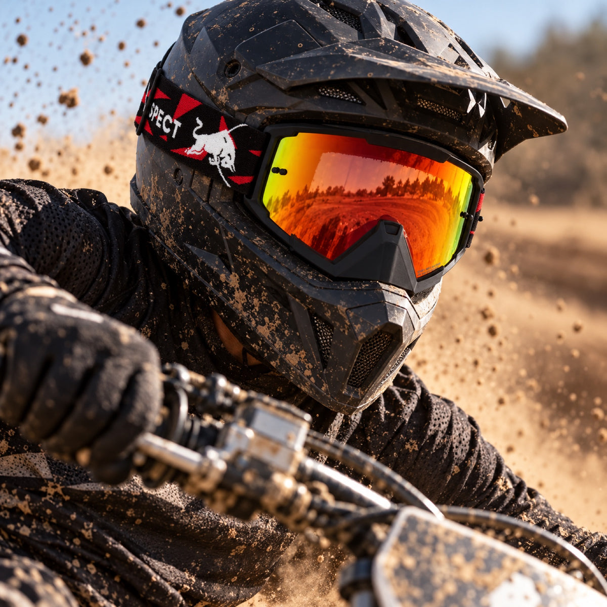 Red Bull Spect WHIP Motocross Goggles – Black with Red-Yellow Lens – illustrative photo (AI)