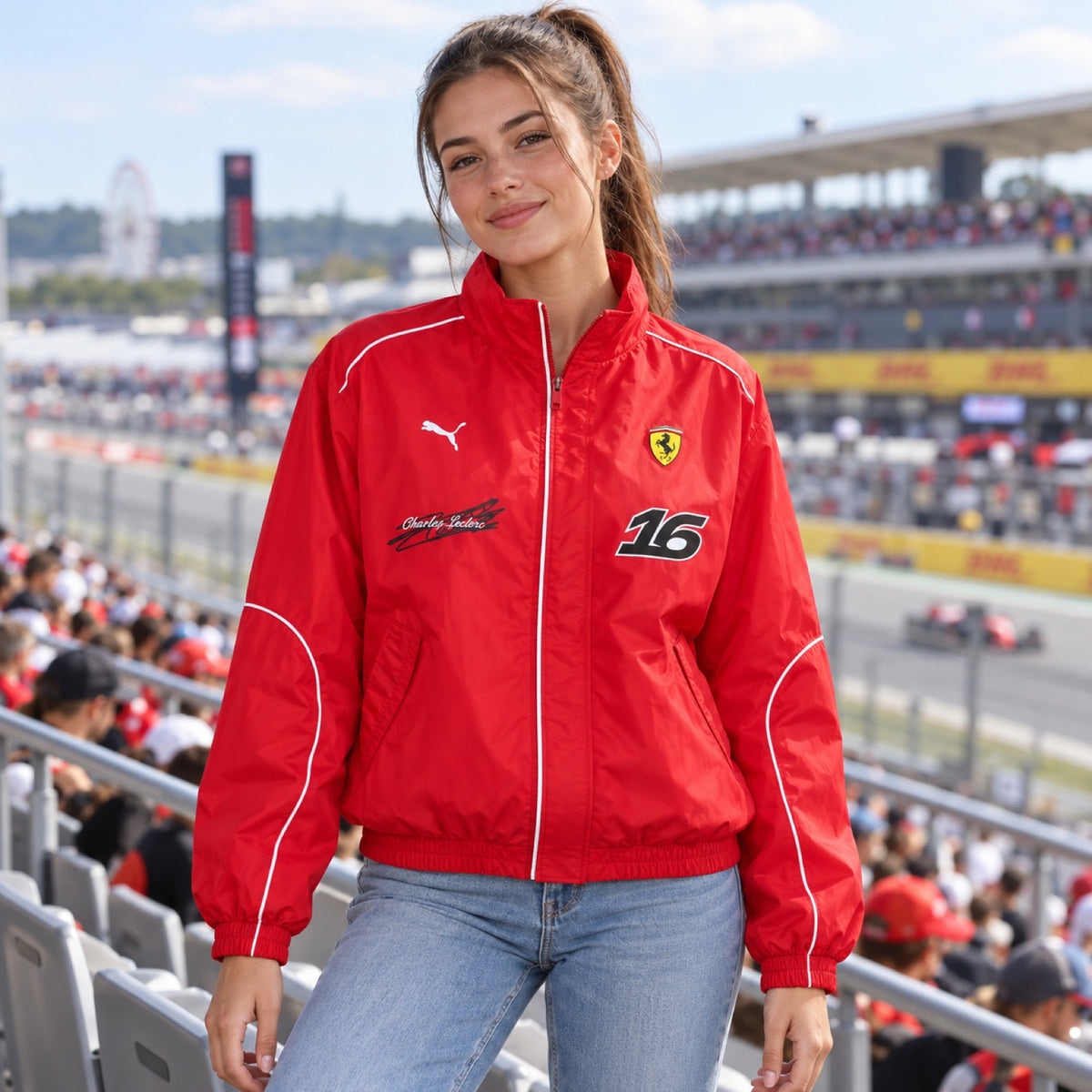 Geacă Charles Leclerc Scuderia Ferrari F1 x Puma – ediție pentru fani – fotografie ilustrativă (AI)