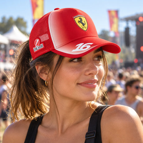 Șapcă cu plasă Charles Leclerc Scuderia Ferrari F1 x Puma – ediție de echipă – fotografie ilustrativă (AI)